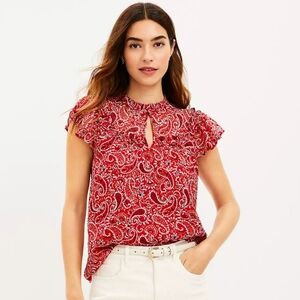 LOFT NWT Paisley Ruffle Flutter Sleeve Top - M